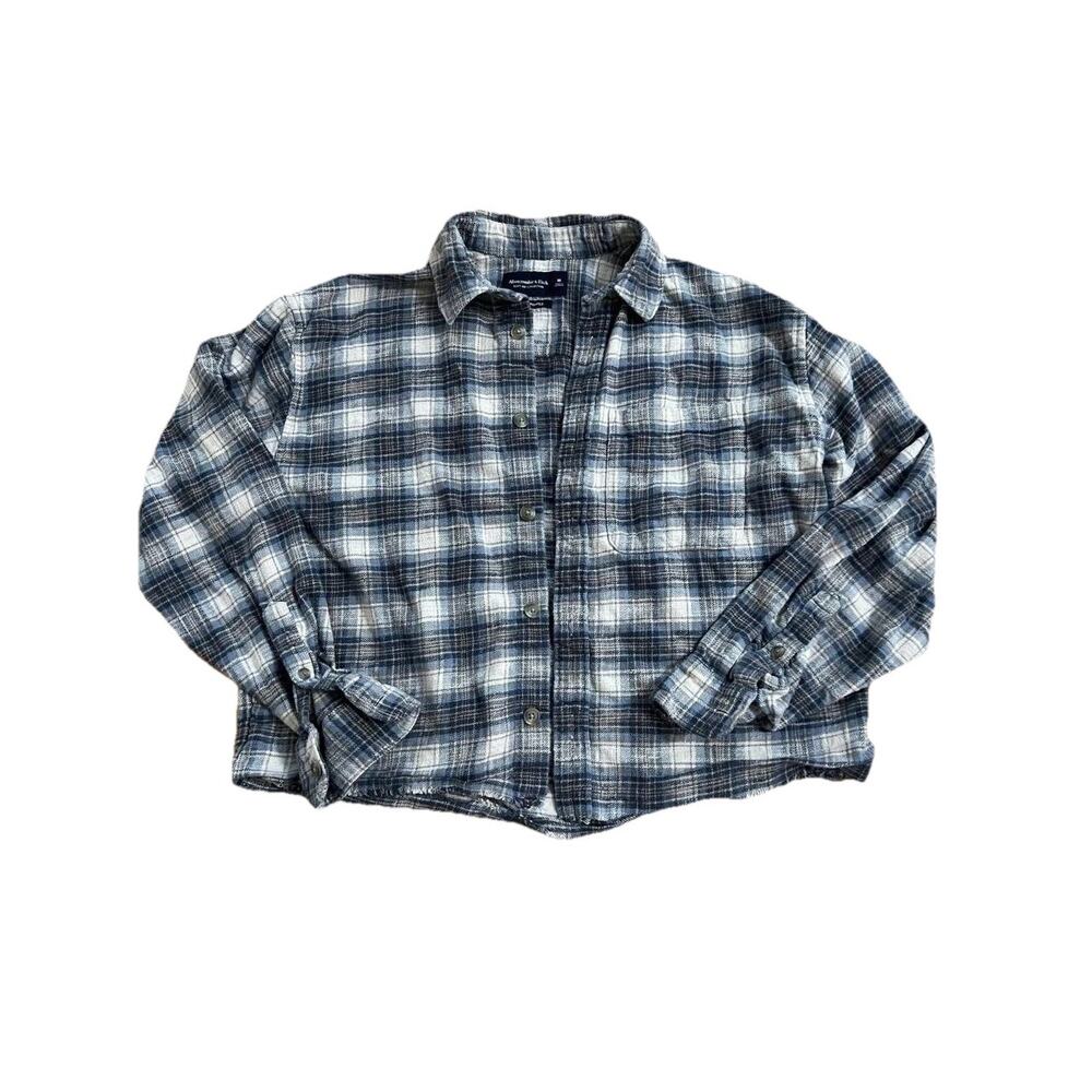 Abercrombie & Fitch woman Flannel Shirt blue plaid Medium A001579